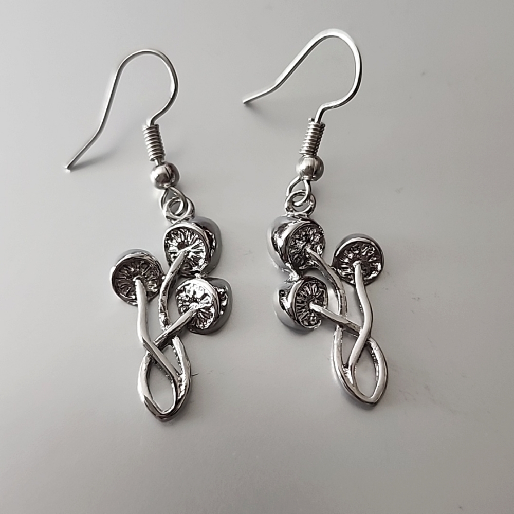 Fairy Garden Mushroom,Lattice Silver,  Earrings,